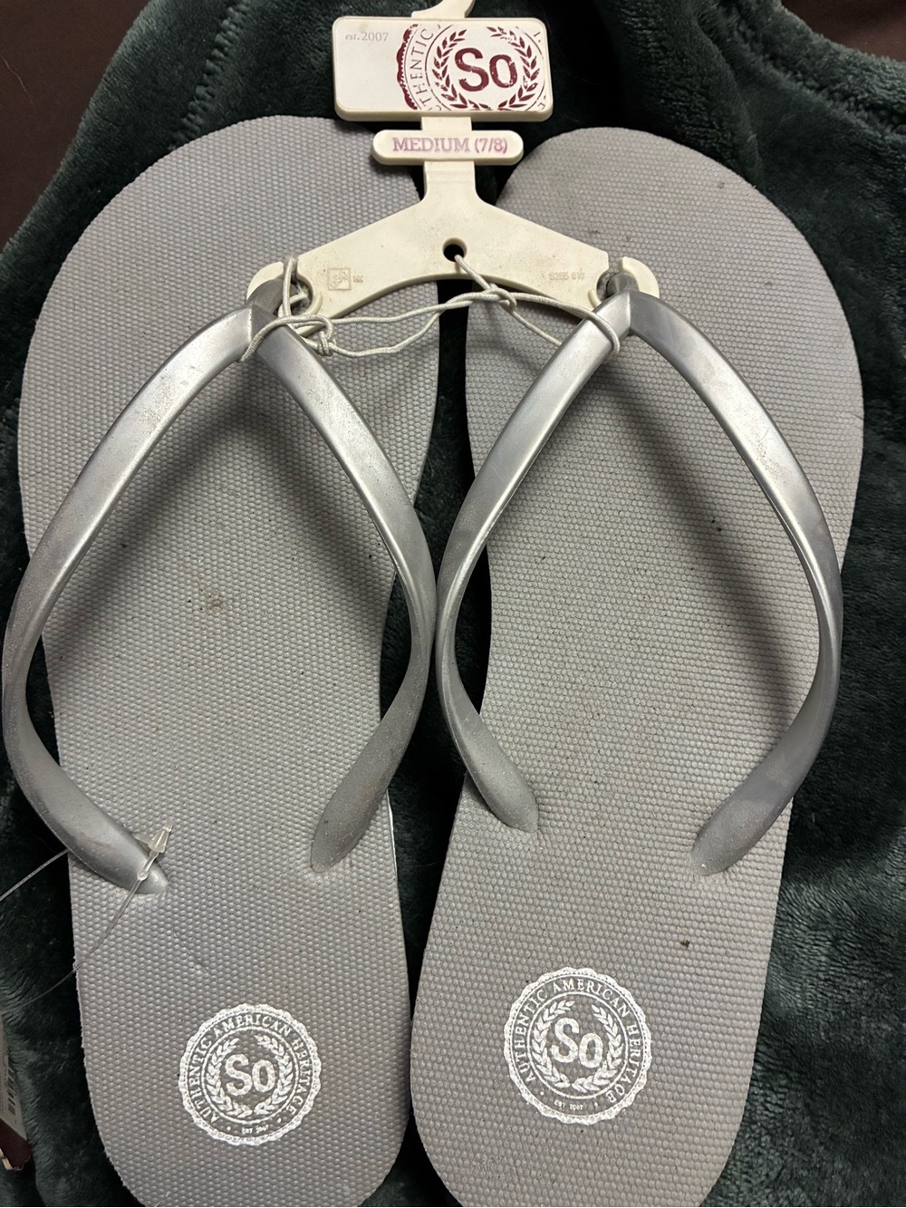SO Silver and Gray Women's Flip Flop Sandals